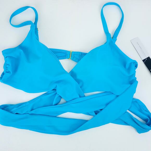 Turquoise Side Cutout Wrap Bikini Top New York & Co XL NWT - Picture 2 of 10